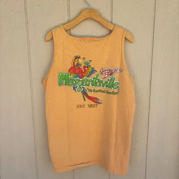 Vintage Jimmy Buffet Margaritaville Tank Top Men's Large Orange Parrot Key West - Picture 6 of 9